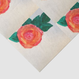 Papel De Seda Rosa Vermelha com Folhas Verdes