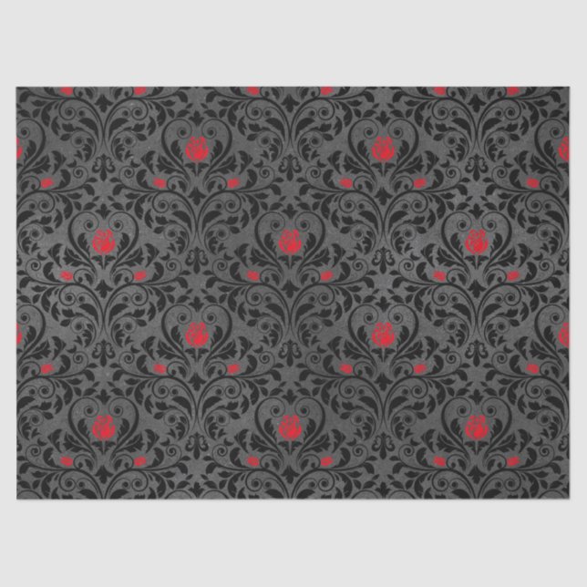 Papel De Seda Rosa vermelha e damasco Decoupage do preto (Frente )