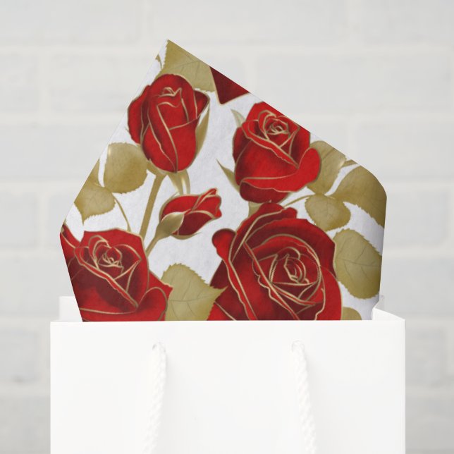 Papel De Seda Rosa Vermelha E Dourado (Sacola de presentes)