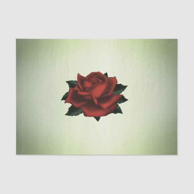 Papel De Seda Rosa vermelha Gótica Verde (Frente )