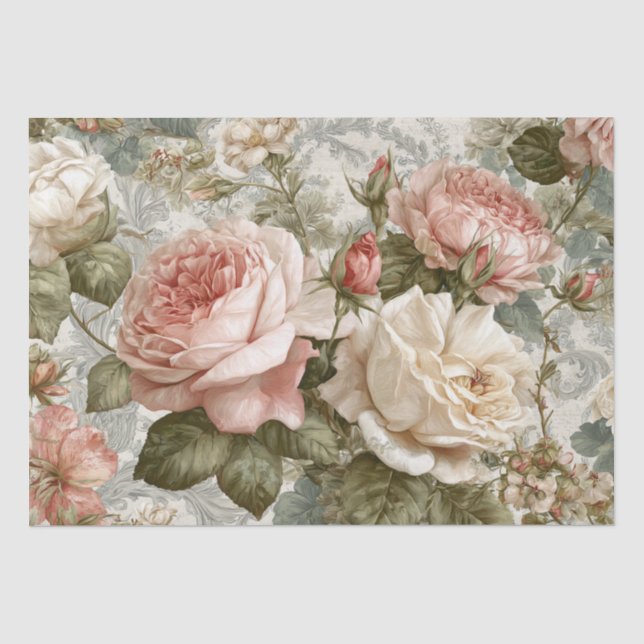 Papel De Seda Rosa Vitoriana Romântica Antiga (Frente )