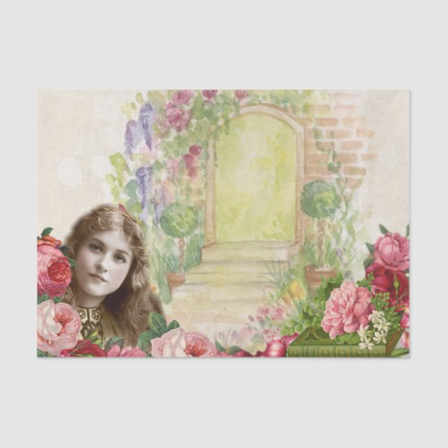 Papel De Seda Rosa vitoriano de couve Floral (Frente )