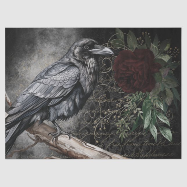 Papel De Seda Rosa Whimsical Black Raven (Frente )