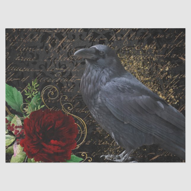 Papel De Seda Rosa Whimsical Black Raven (Frente )
