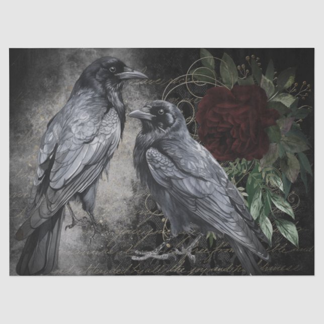 Papel De Seda Rosa Whimsical Black Raven (Frente )