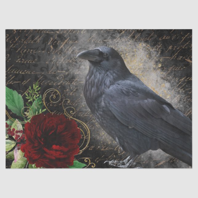 Papel De Seda Rosa Whimsical Black Raven (Frente )