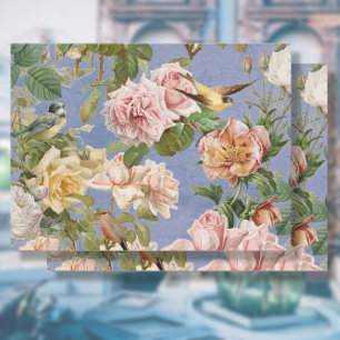 Papel De Seda Rosas Amarelas Vintage Cor-de-rosa-rosa Aves Botân