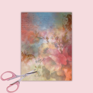 Papel De Seda Rosas Antigos Borboleta Ephemeral découpage