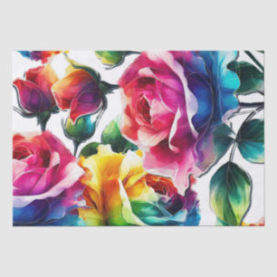 Papel De Seda Rosas Arco-íris Preto e Branco Vibrante Floral Cas