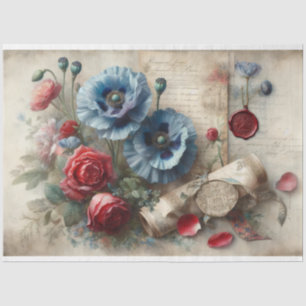Papel De Seda Rosas Azuis Franceses Carta de Amor