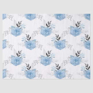 Papel De Seda Rosas azuis na desmontagem branca