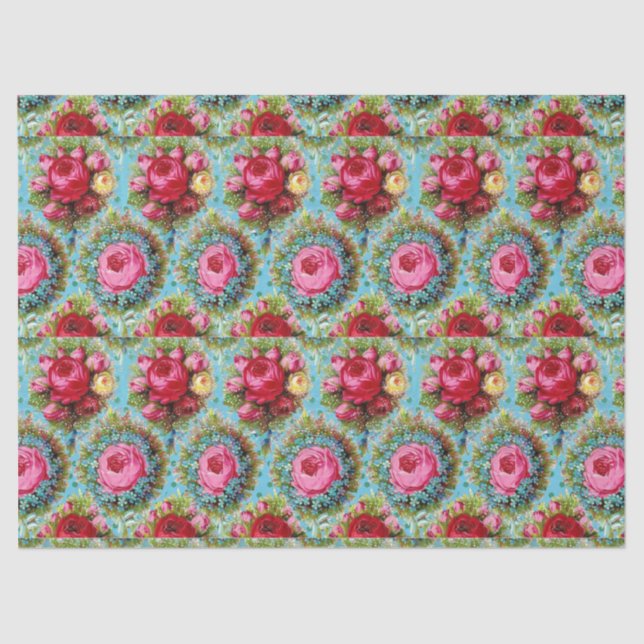 PAPEL DE SEDA ROSAS BELAS DE COR VERMELHA AMARELO EM AZUL (Frente )