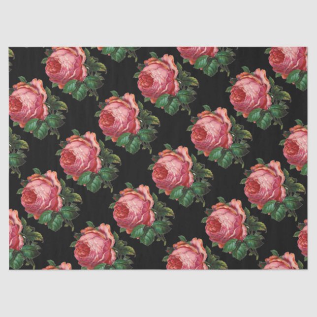 Papel De Seda ROSAS BELAS, PINTOS, Floral Preto (Frente )