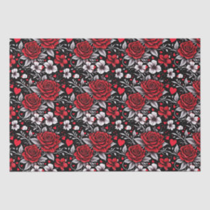 Papel De Seda Rosas bonito, Vermelhas, Pretas e Brancas, Coraçõe