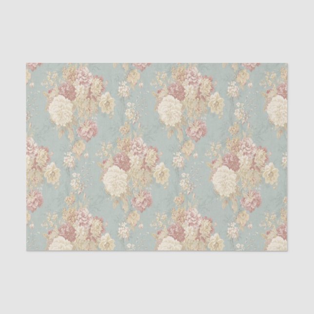 Papel De Seda Rosas brancas e rosadas em um fundo azul (Frente )