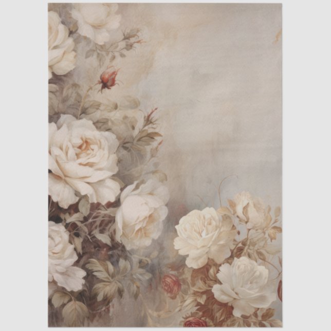 Papel De Seda Rosas brancas Elegantes Inspiradas por Grande Vint (Frente )