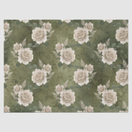 Papel De Seda Rosas Brancas na Decoupage Verde