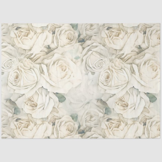 Papel De Seda Rosas Brancas Vintage (Frente )