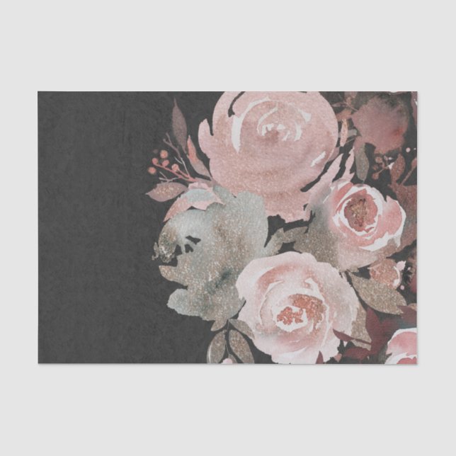 Papel De Seda Rosas Brilhantes Rosa Cor-de-Rosa Floral Escuro Gl (Frente )
