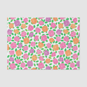 Papel De Seda Rosas cor-de-rosa, alaranjados e roxos no branco