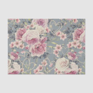 Papel De Seda Rosas cor-de-rosa bonito e corações da pérola