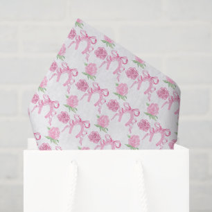 Papel De Seda Rosas Cor-de-rosa e Laços em Aquarela