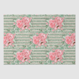 Papel De Seda Rosas Cor-de-Rosa em Aquarela em Listras de Brilho