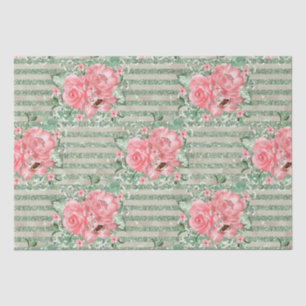 Papel De Seda Rosas Cor-de-Rosa em Aquarela em Listras de Brilho
