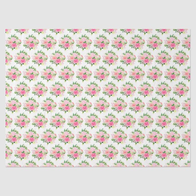 Papel De Seda Rosas Cor-de-Rosa Flores e Folhagens (Frente )