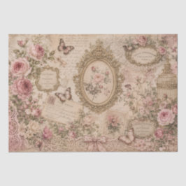 Papel De Seda Rosas Cor-de-Rosa Vitorianas e Borboletas em Renda