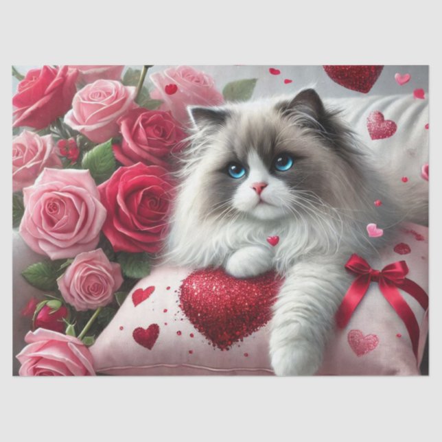 Papel De Seda Rosas de amor e Gatos de Ragdoll (Frente )