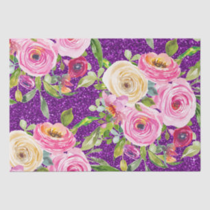 Papel De Seda Rosas de aquarela, cor-de-rosa e creme, com brilho
