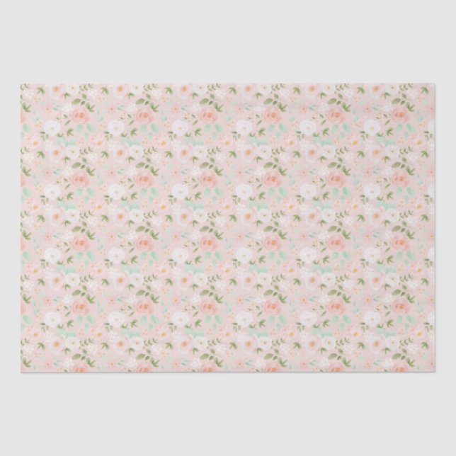Papel De Seda Rosas de aquarela Flores a Rosa e Pêssego (Frente )