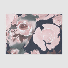Papel De Seda Rosas de Aquarela Rosa Festa Floral Azul Marinho E