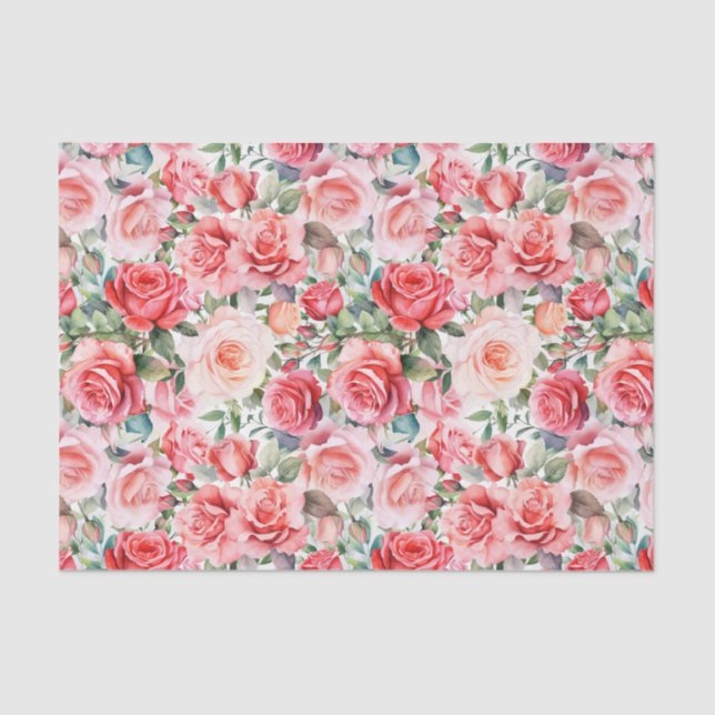 Papel De Seda Rosas de Aquarela Rosa Romântica (Frente )