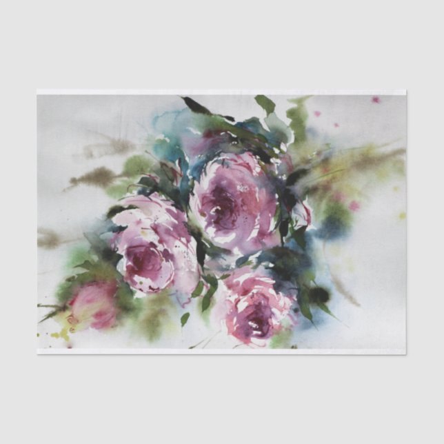 Papel De Seda Rosas de aquarelas - para desacoplamento de móveis (Frente )
