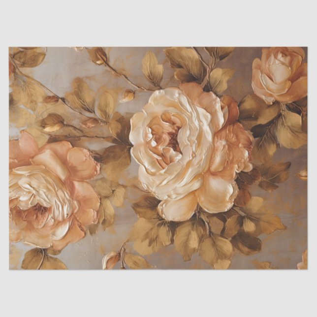 Papel De Seda Rosas de cobre branco de creme de pintura de óleo  (Frente )
