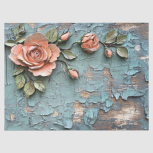 Papel De Seda Rosas de coral texturizados sobre madeira em lacri