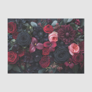 Papel De Seda Rosas de Disposição Floral Escuro Elegante