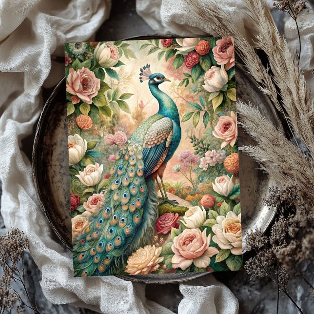 Papel De Seda Rosas de pavão de chique com vinheta de aquarela (Watercolor vintage shabby chic peacock blush roses tissue pape)