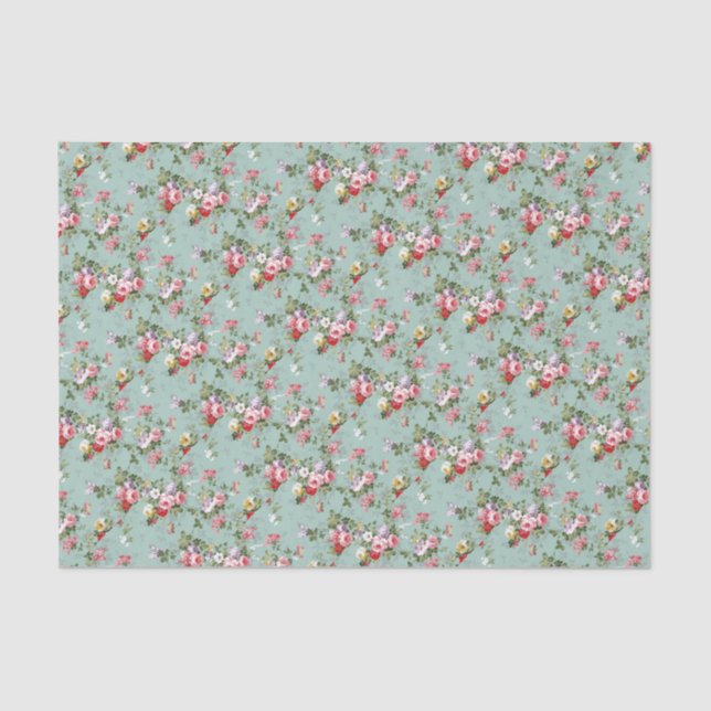 Papel De Seda Rosas de repolho no azul pálido (Frente )