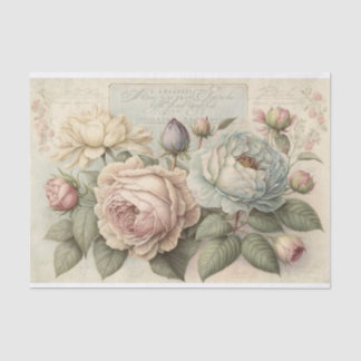 Papel De Seda Rosas de vindima mole em creme e cor-de-rosa