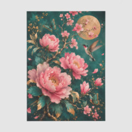 Papel De Seda ROSAS DO JARDIM EMERALDADO BEija-FLOR