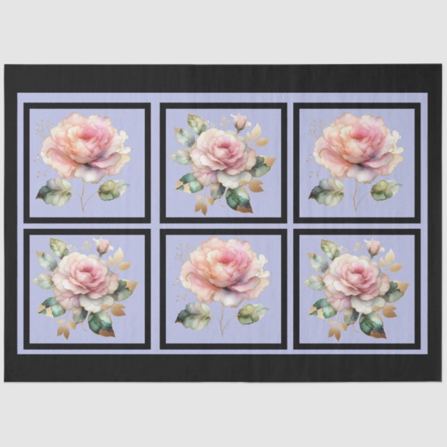 Papel De Seda Rosas Dourados cor-de-rosa com corte (Frente )