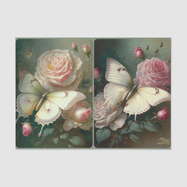 Papel De Seda Rosas e Borboletas (Frente )