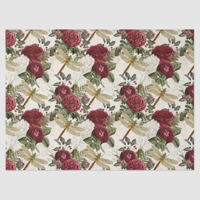 Papel De Seda Rosas e Dragonflies (Frente )