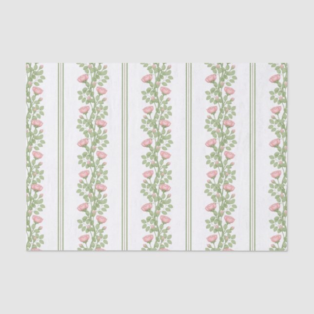 Papel De Seda Rosas e faixas cor-de-rosa em branco (Frente )