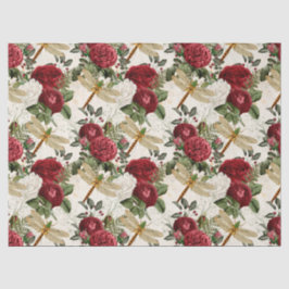 Papel De Seda Rosas e Libélulas