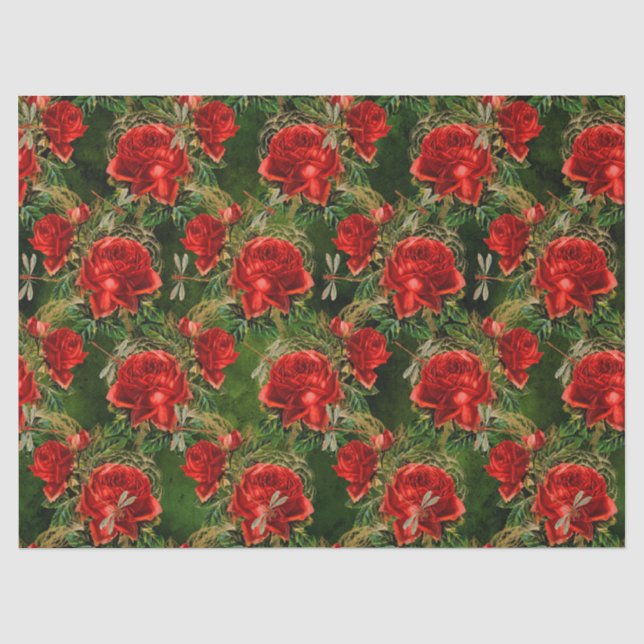 Papel De Seda Rosas e Libélulas (Design 12) (Frente )