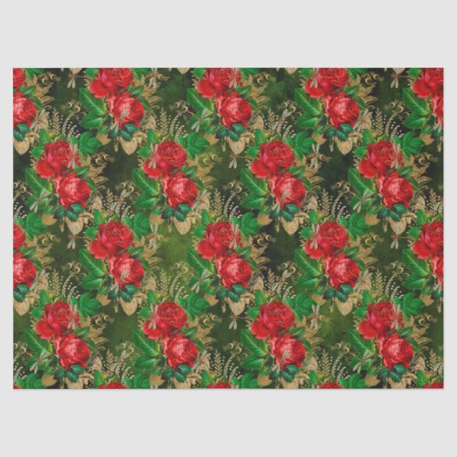 Papel De Seda Rosas e Libélulas (Design 13) (Frente )